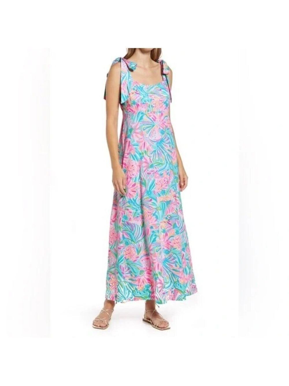 LILLY PULITZER Maleka Maxi Dress with Bow Straps. Size M - Picture 2 of 8